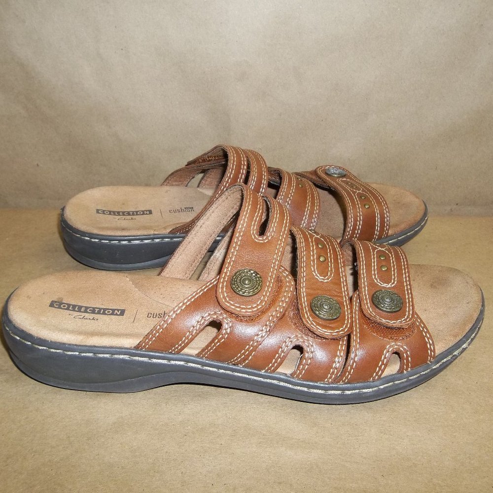 Clarks Women's Leisa Cacti Sandal BROWN Soft Cushion Slide On Size 9          C3